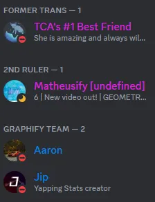 The member list of my friends server, showing TERA having the "Former Trans" role