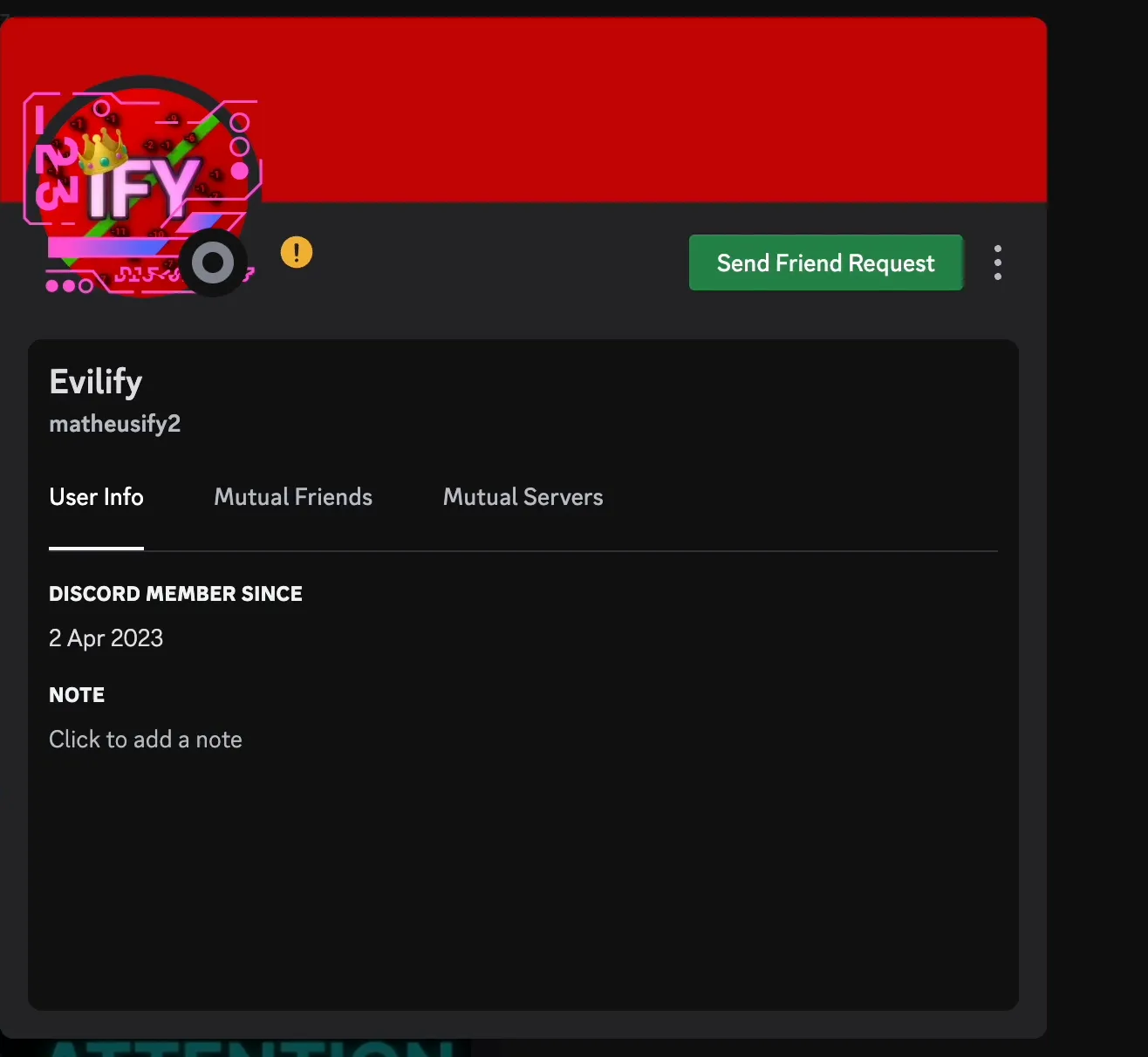 Matheus' profile, with his display name set as "Evilify", with the same red profile picture from the incident